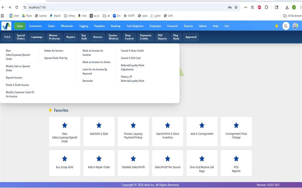 WJewel point-of-sale screen — new invoice